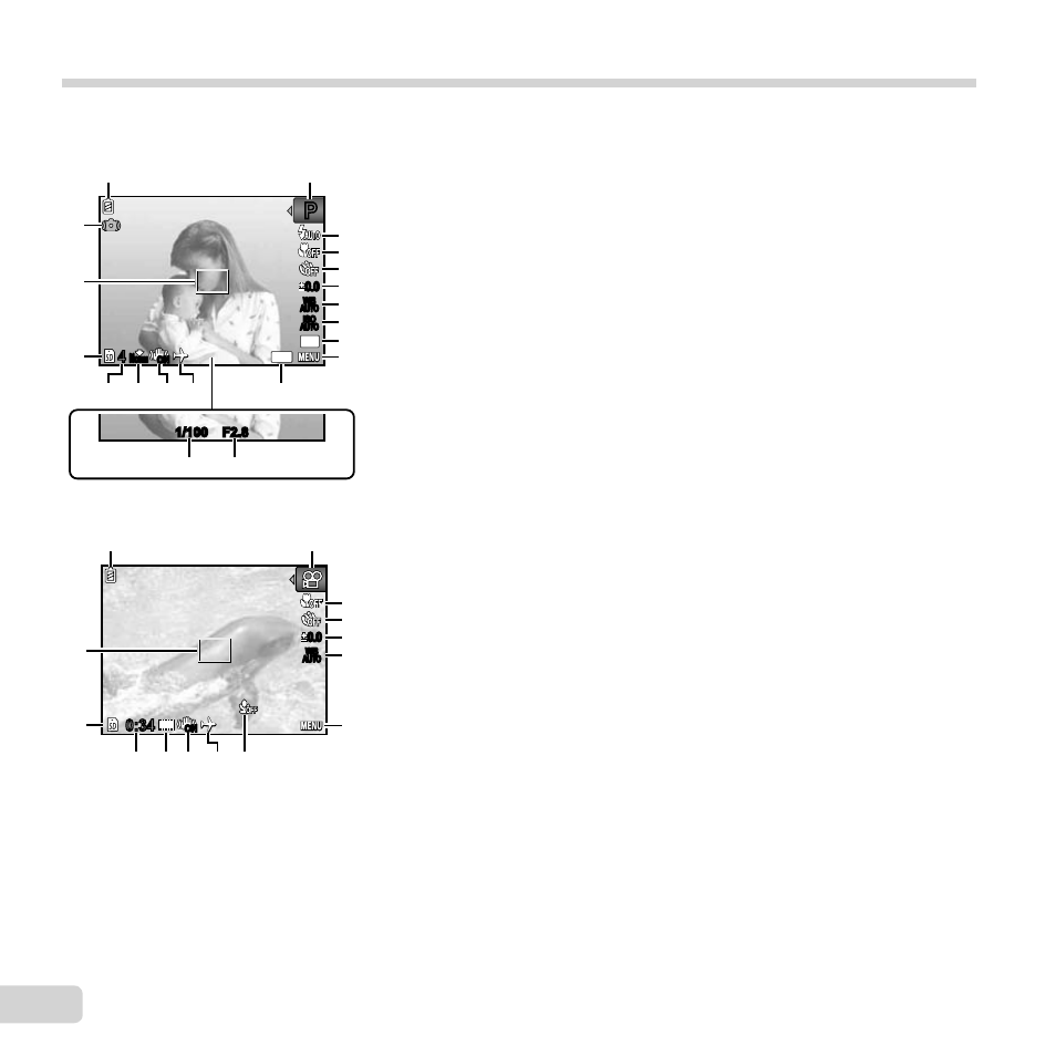Monitor, 10 en, Shooting mode display | Olympus FE-5050 User Manual | Page 10 / 75