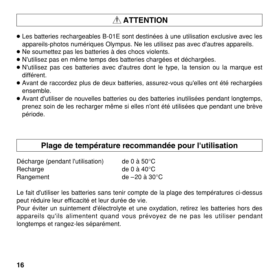 Attention | Olympus CAMEDIA BU-300 User Manual | Page 16 / 52