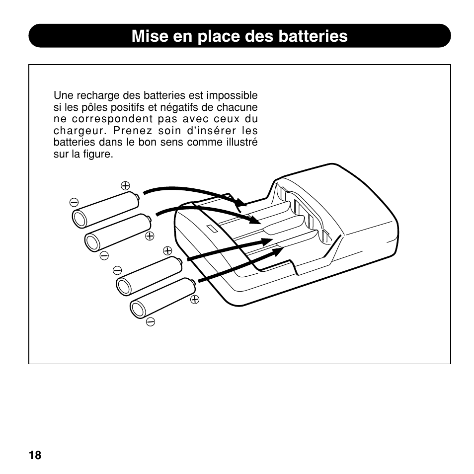 Mise en place des batteries | Olympus CAMEDIA BU-300 User Manual | Page 18 / 52