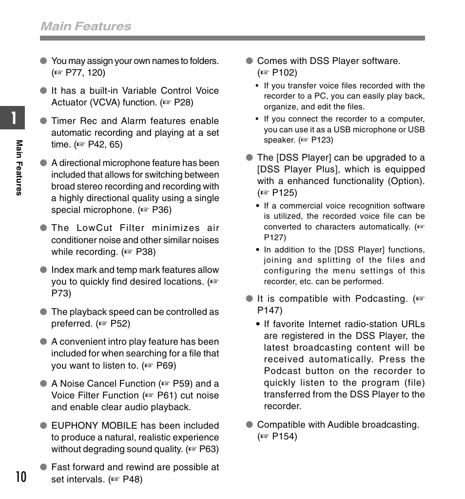 Main features | Olympus DS-61 User Manual | Page 10 / 171