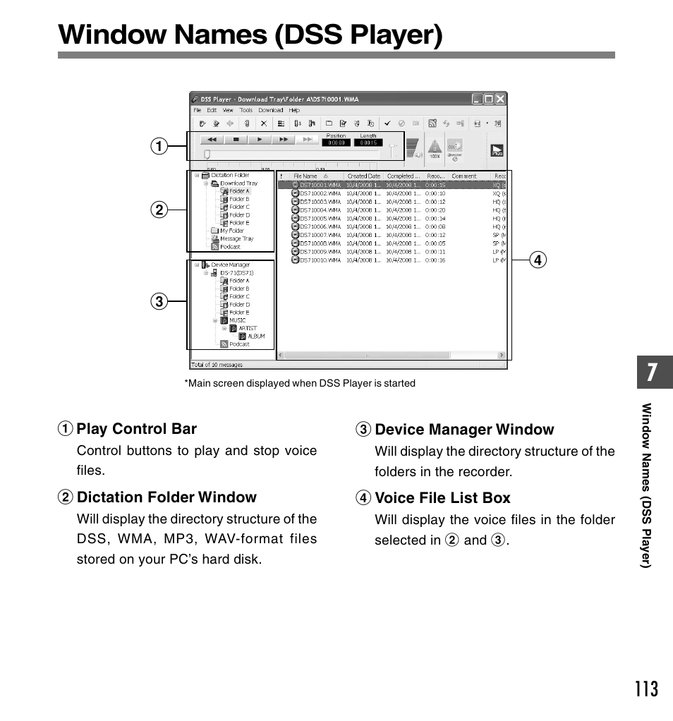 Window names (dss player) | Olympus DS-61 User Manual | Page 113 / 171