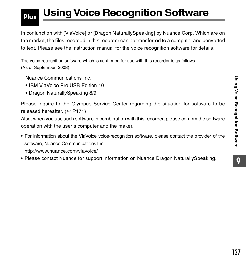 Using voice recognition software, Plus | Olympus DS-61 User Manual | Page 127 / 171