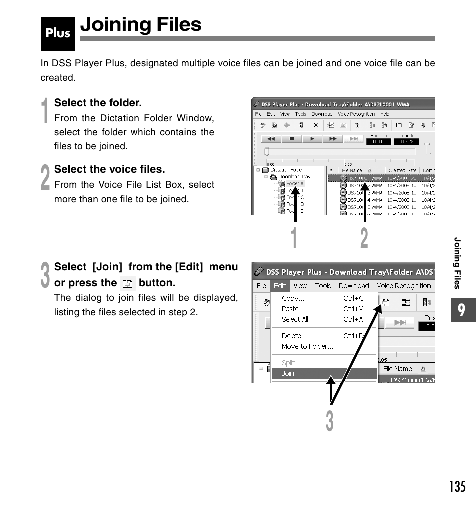 Joining files | Olympus DS-61 User Manual | Page 135 / 171
