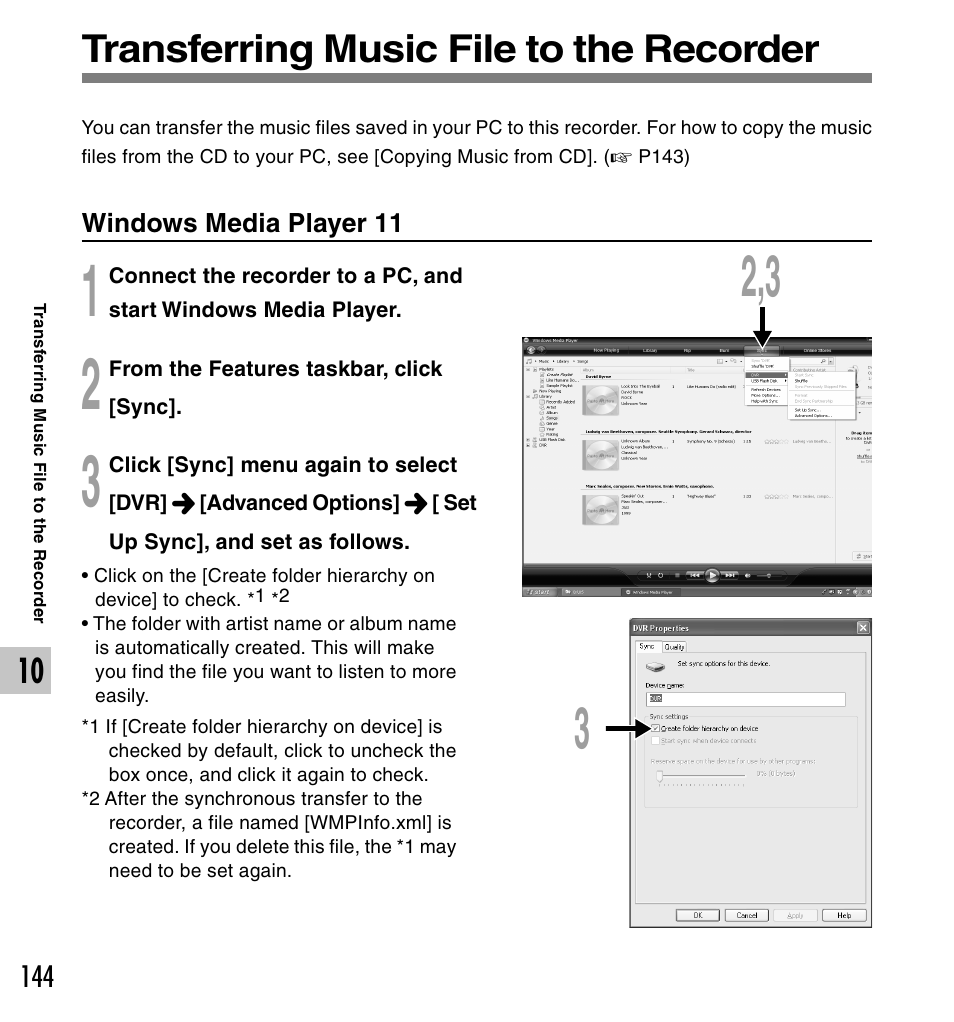 Transferring music file to the recorder | Olympus DS-61 User Manual | Page 144 / 171