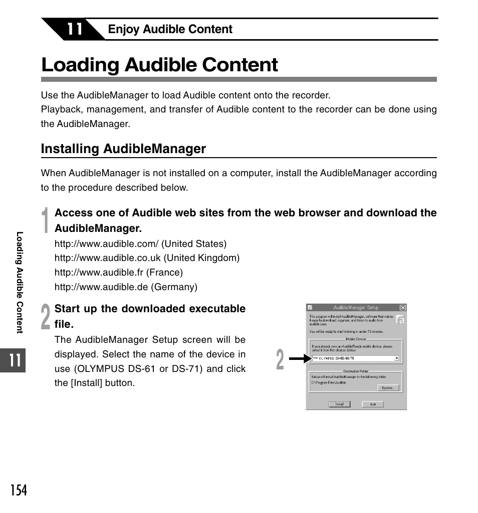 Loading audible content | Olympus DS-61 User Manual | Page 154 / 171