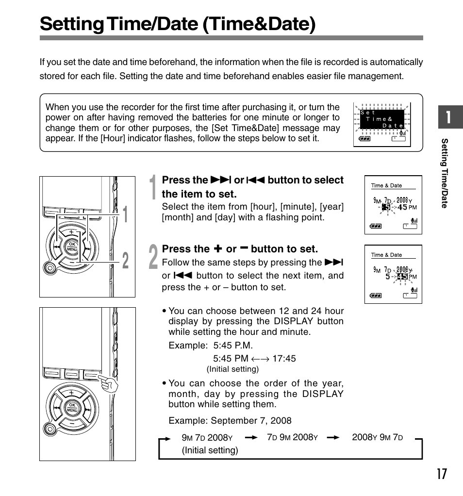 Setting time/date (time&date) | Olympus DS-61 User Manual | Page 17 / 171