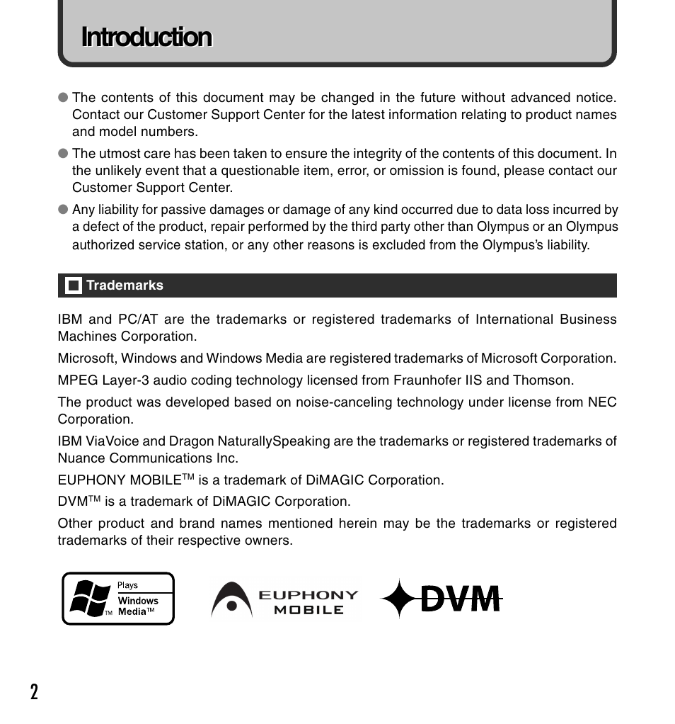 Introduction | Olympus DS-61 User Manual | Page 2 / 171