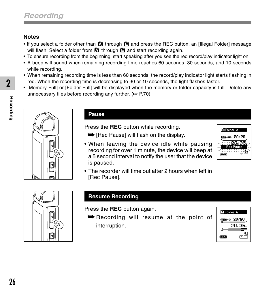 Recording | Olympus DS-61 User Manual | Page 26 / 171