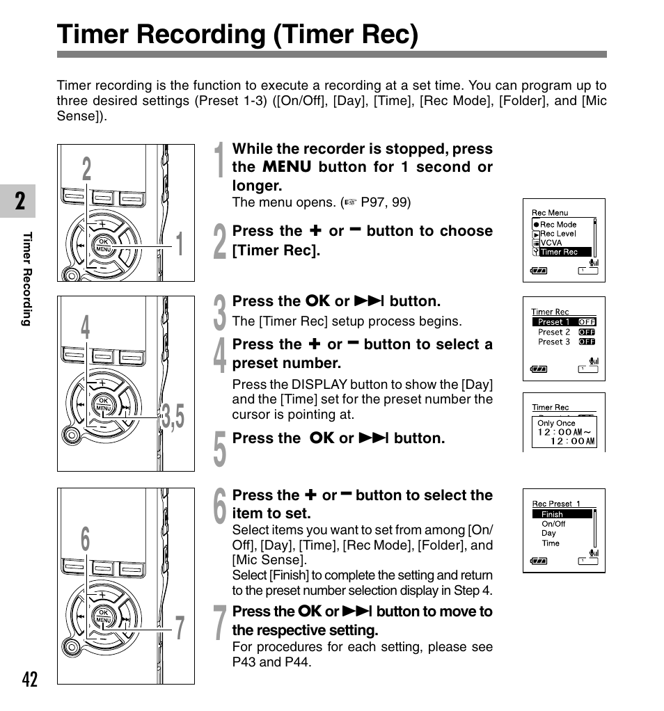 Timer recording (timer rec) | Olympus DS-61 User Manual | Page 42 / 171