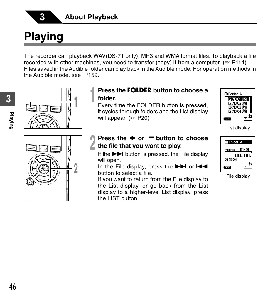 Playing | Olympus DS-61 User Manual | Page 46 / 171
