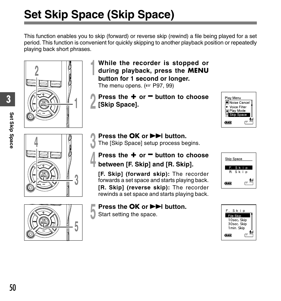 Set skip space (skip space) | Olympus DS-61 User Manual | Page 50 / 171
