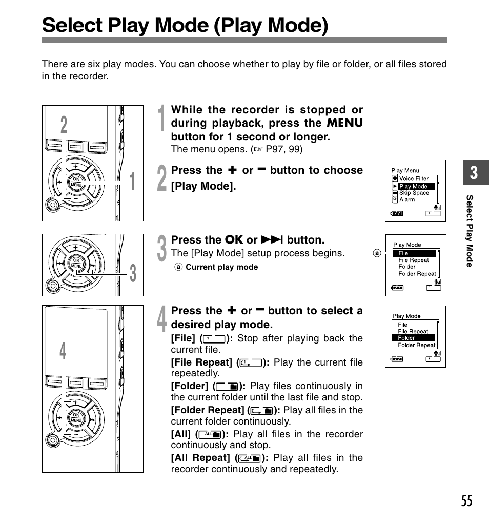 Select play mode (play mode) | Olympus DS-61 User Manual | Page 55 / 171