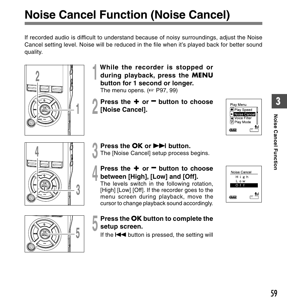 Noise cancel function (noise cancel) | Olympus DS-61 User Manual | Page 59 / 171