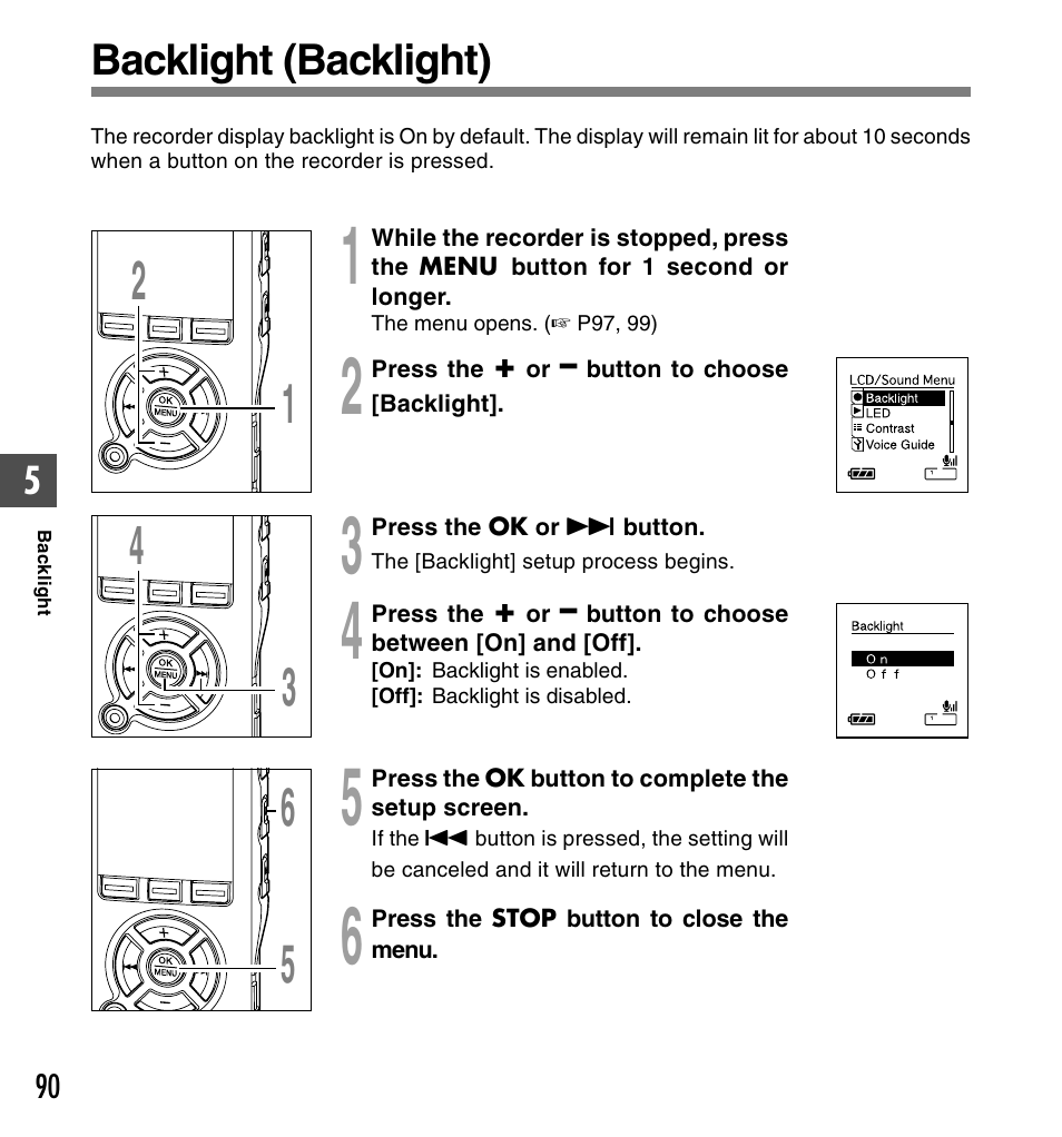 Backlight (backlight) | Olympus DS-61 User Manual | Page 90 / 171
