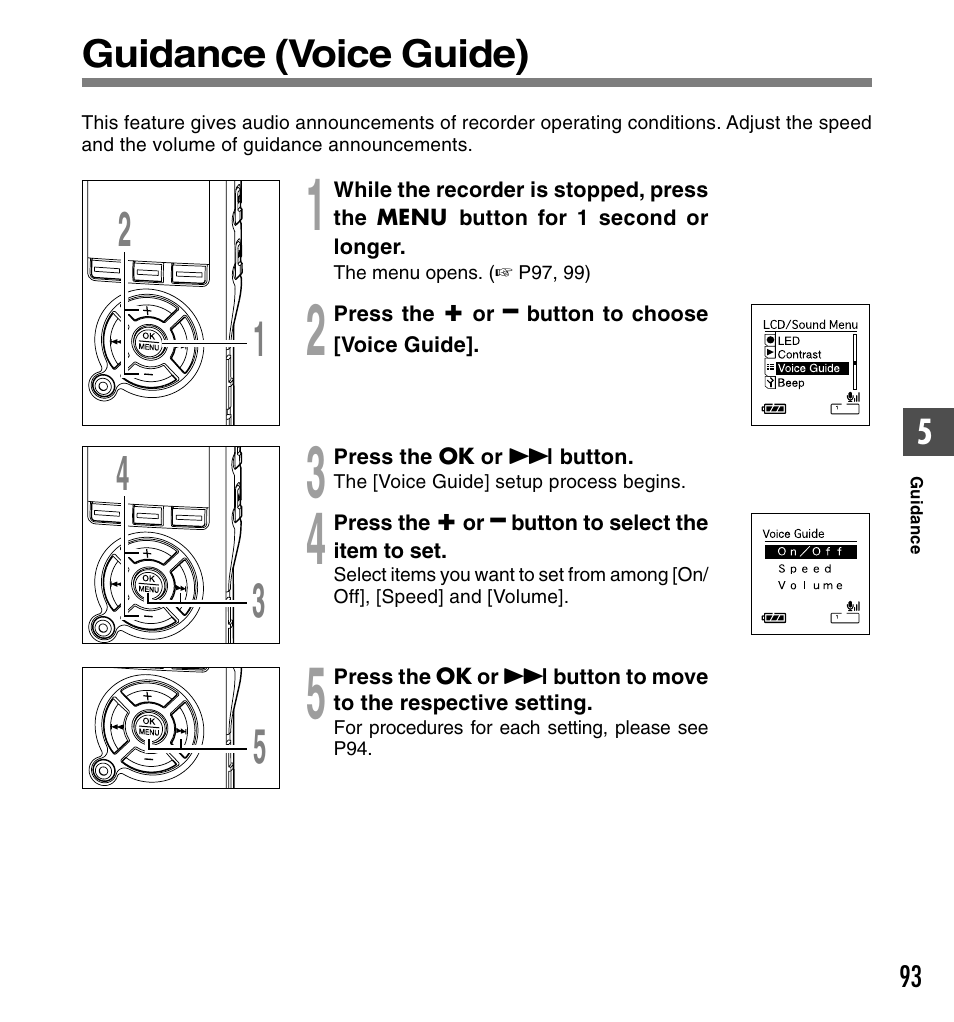 Guidance (voice guide) | Olympus DS-61 User Manual | Page 93 / 171