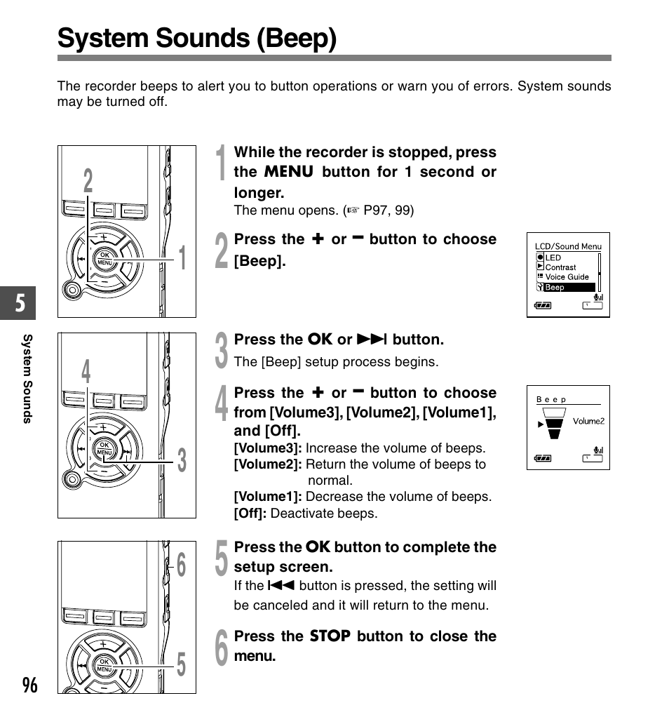 System sounds (beep) | Olympus DS-61 User Manual | Page 96 / 171