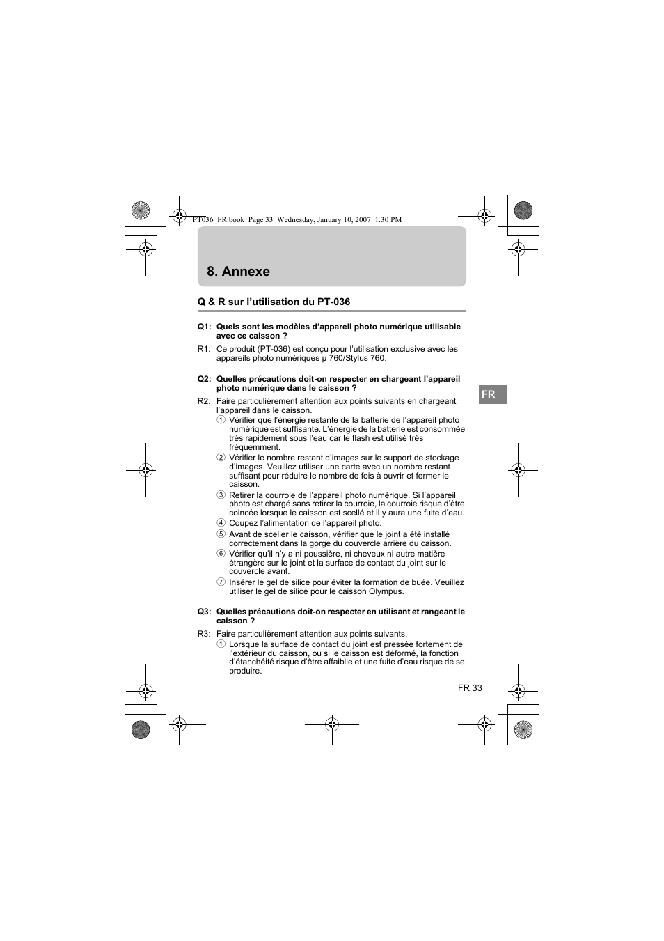Annexe, Q & r sur l’utilisation du pt-036 | Olympus PT-036 User Manual | Page 109 / 268