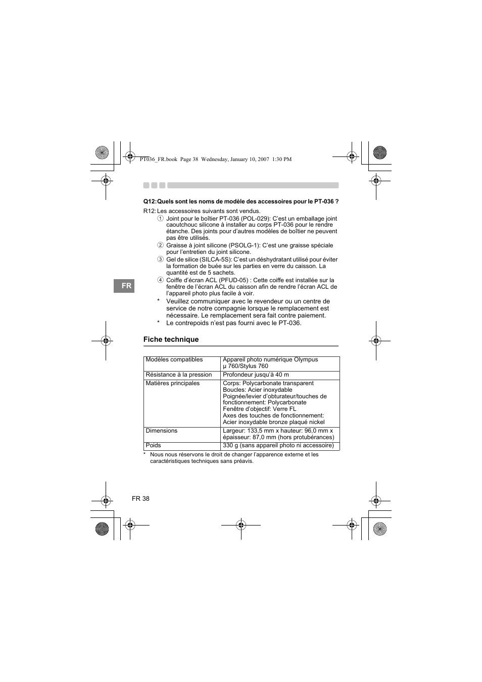 Fiche technique | Olympus PT-036 User Manual | Page 114 / 268
