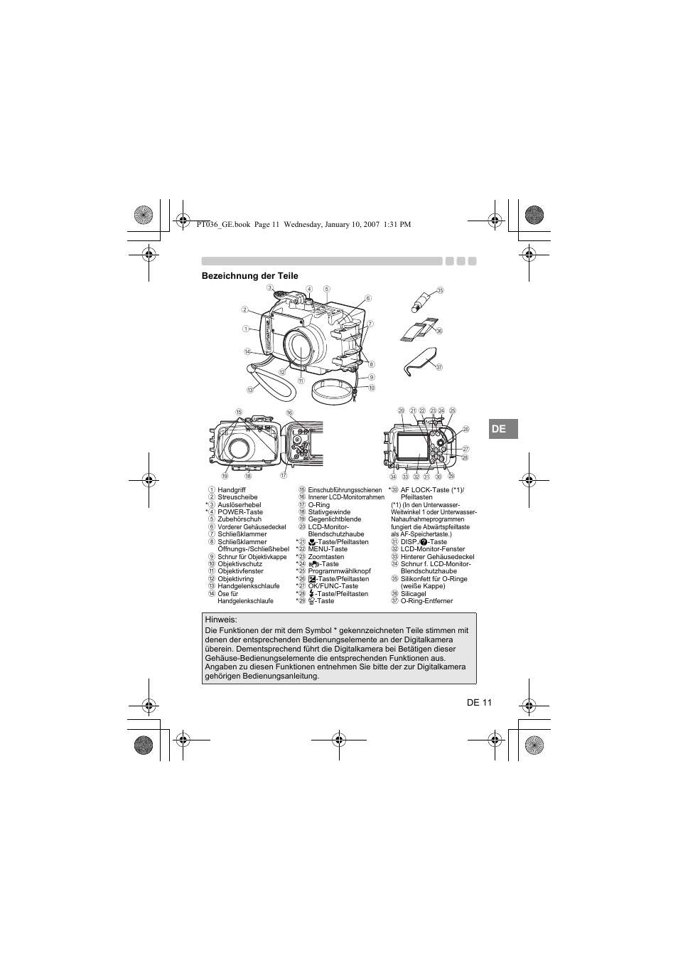 Bezeichnung der teile | Olympus PT-036 User Manual | Page 125 / 268