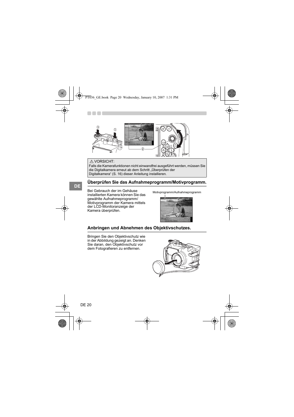 Überprüfen sie das aufnahmeprogramm/motivprogramm | Olympus PT-036 User Manual | Page 134 / 268