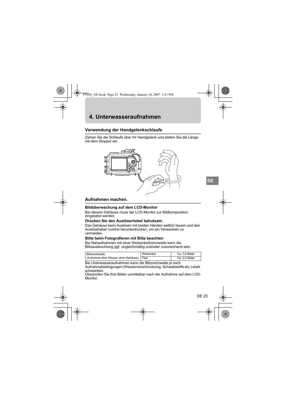 Aufnahmen machen, Unterwasseraufnahmen | Olympus PT-036 User Manual | Page 137 / 268