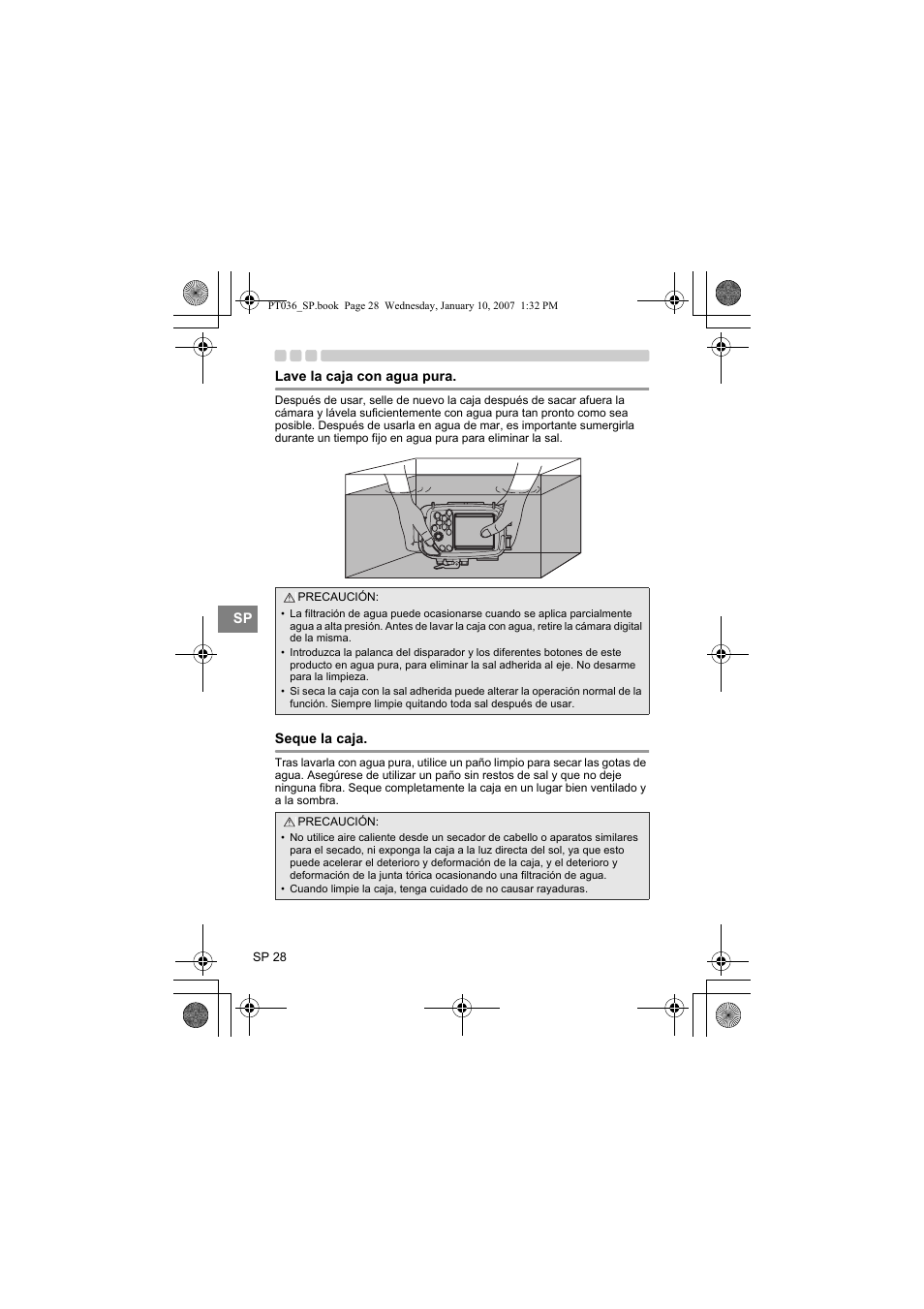 Lave la caja con agua pura, Seque la caja | Olympus PT-036 User Manual | Page 180 / 268
