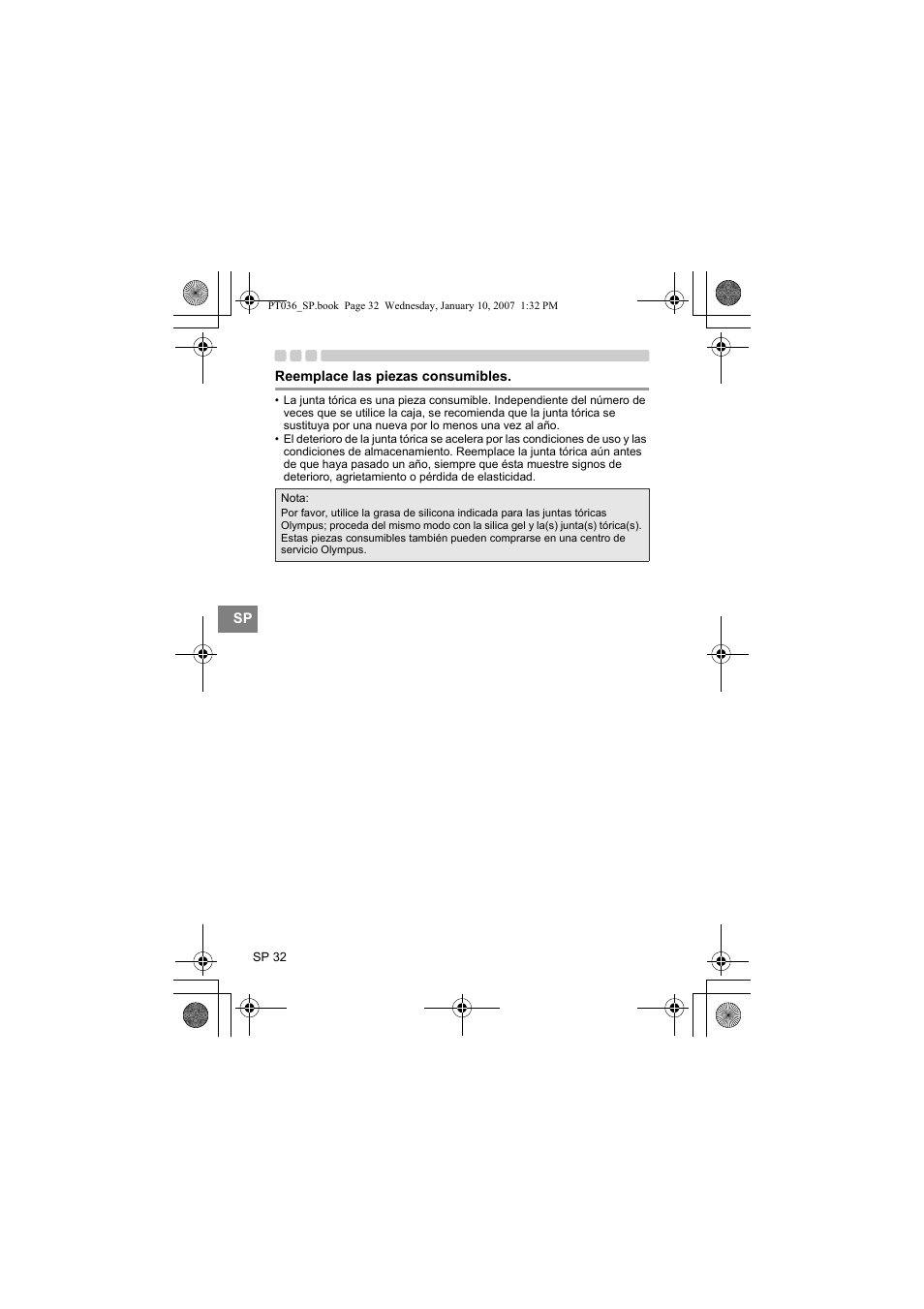 Reemplace las piezas consumibles | Olympus PT-036 User Manual | Page 184 / 268