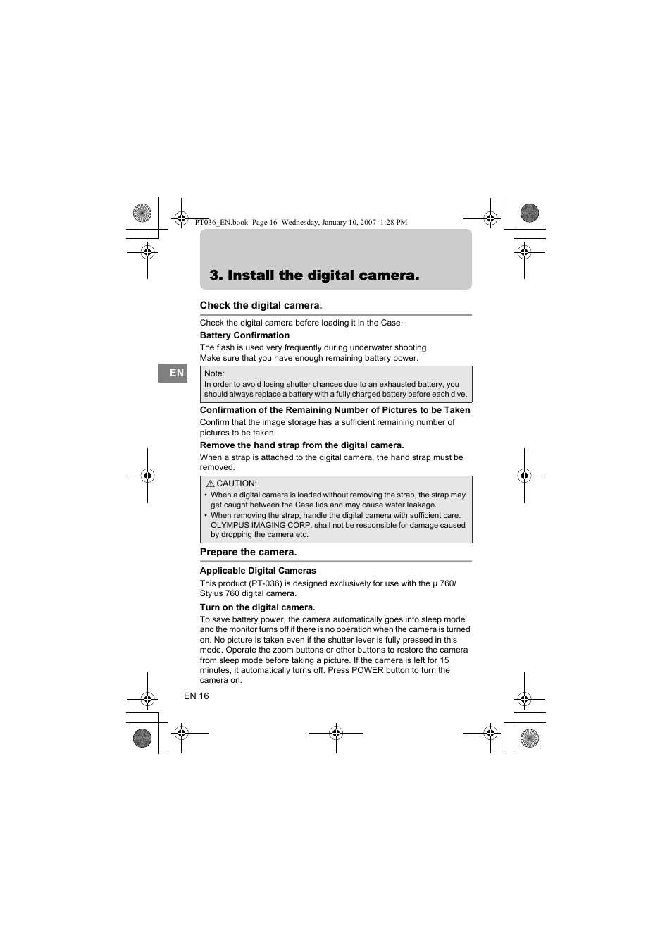 Install the digital camera | Olympus PT-036 User Manual | Page 54 / 268