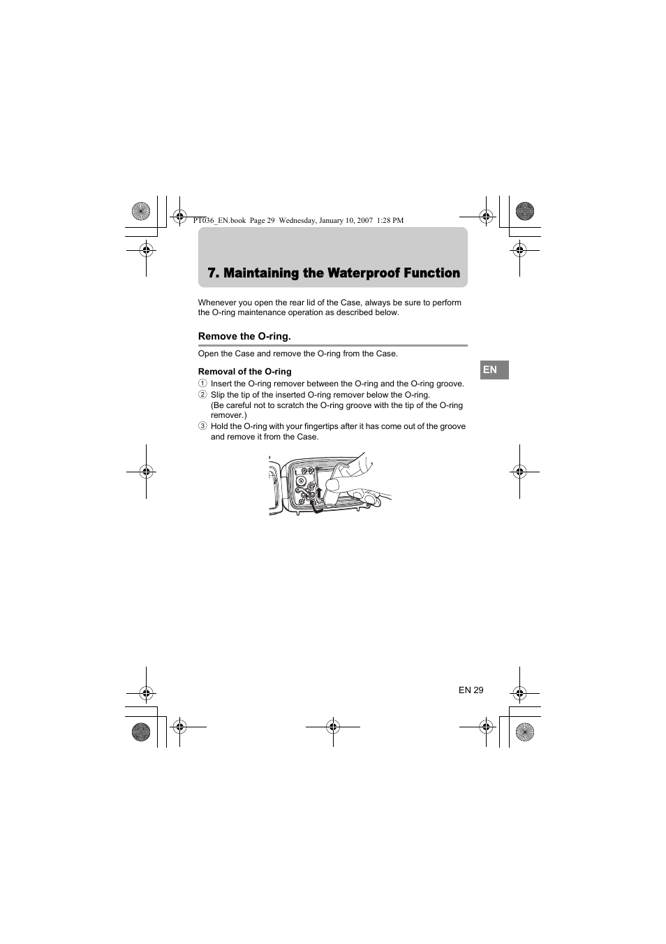 Maintaining the waterproof function | Olympus PT-036 User Manual | Page 67 / 268