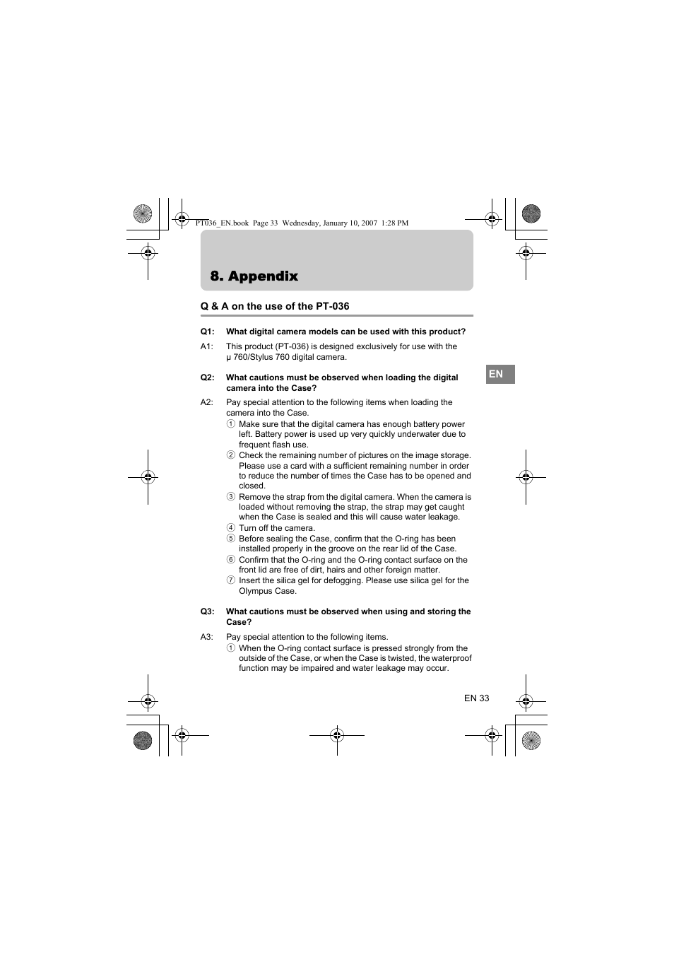 Appendix | Olympus PT-036 User Manual | Page 71 / 268