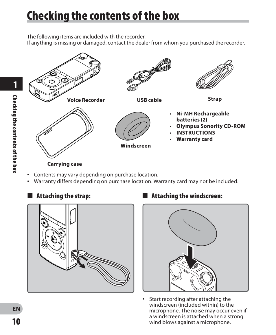 Checking the contents of the box | Olympus LS-7 User Manual | Page 10 / 103