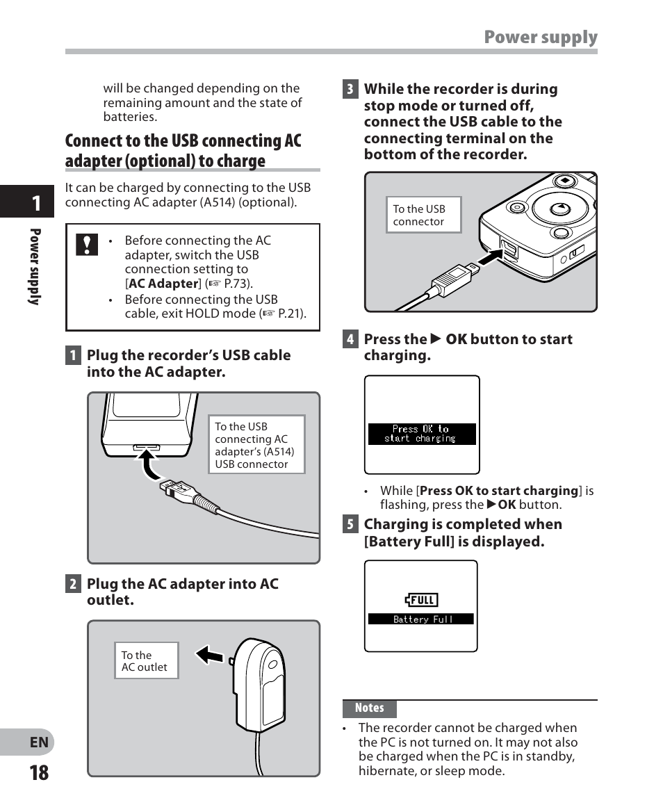 Power supply | Olympus LS-7 User Manual | Page 18 / 103