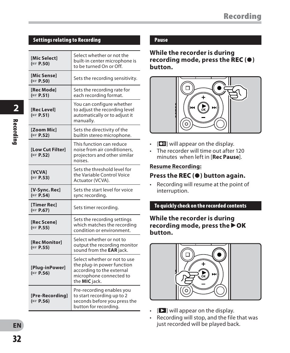 Recording, Re cording, Press the rec ( s ) button again | Olympus LS-7 User Manual | Page 32 / 103