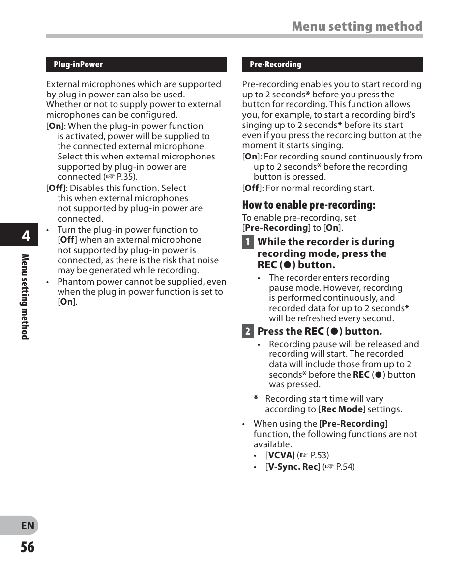 Menu setting method | Olympus LS-7 User Manual | Page 56 / 103