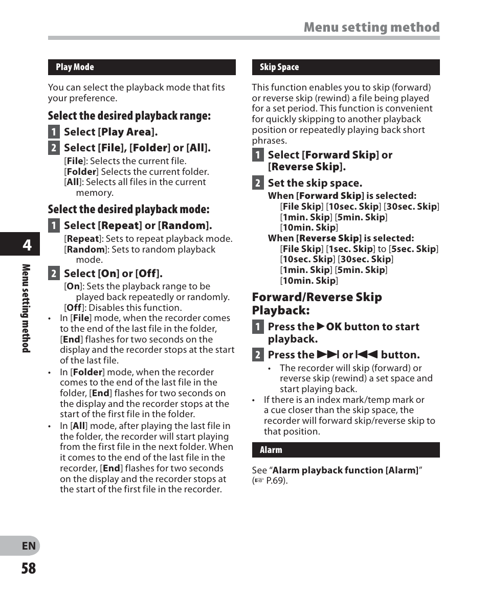 Menu setting method | Olympus LS-7 User Manual | Page 58 / 103