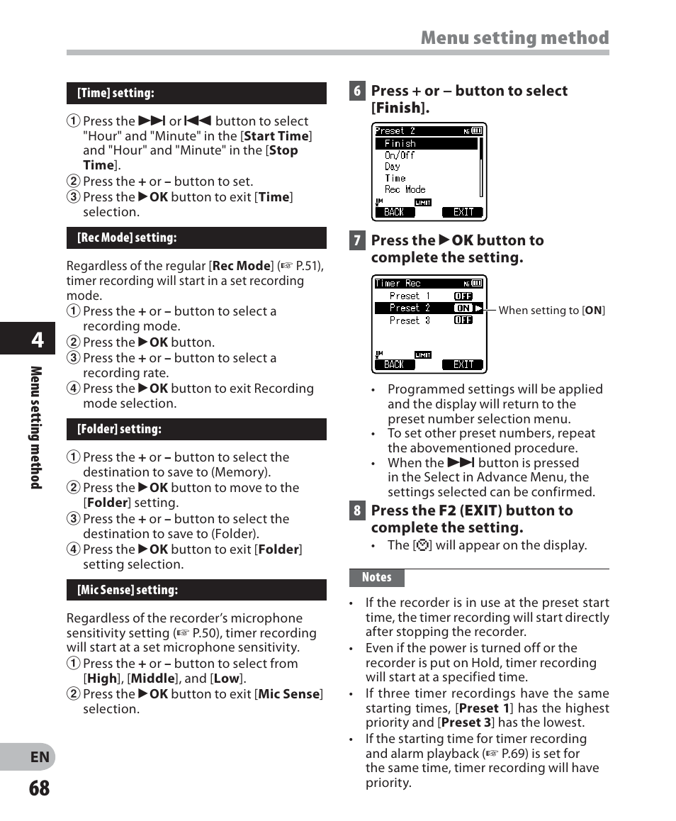 Menu setting method | Olympus LS-7 User Manual | Page 68 / 103