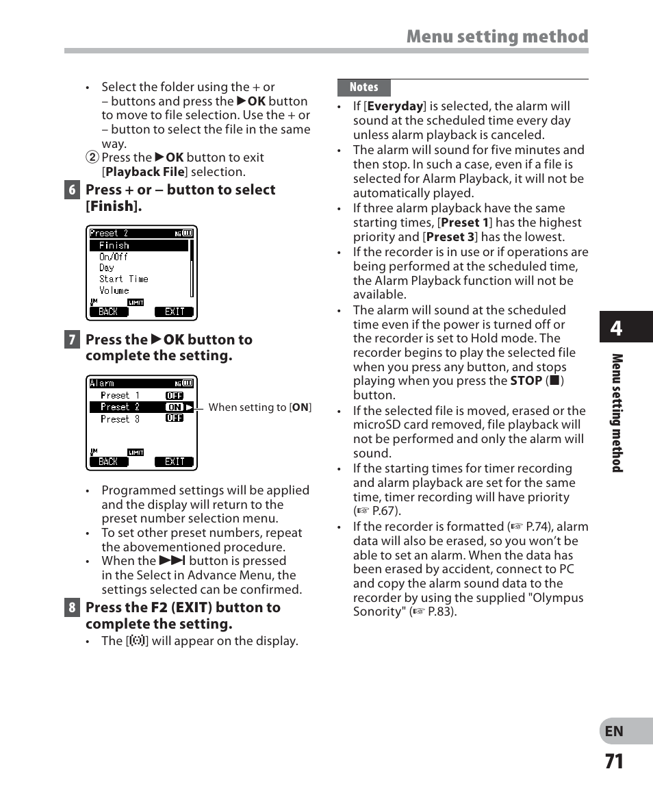 Menu setting method | Olympus LS-7 User Manual | Page 71 / 103