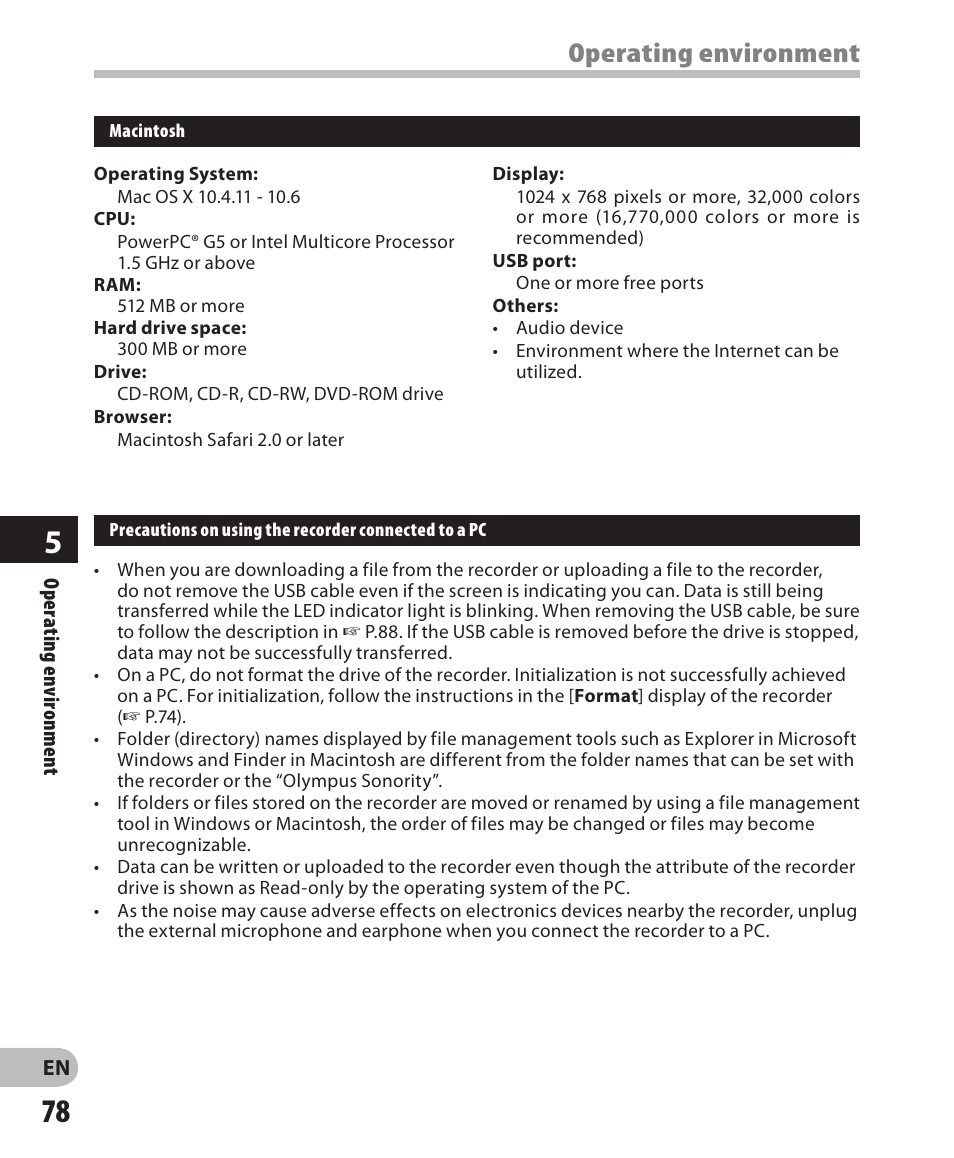 Operating environment | Olympus LS-7 User Manual | Page 78 / 103