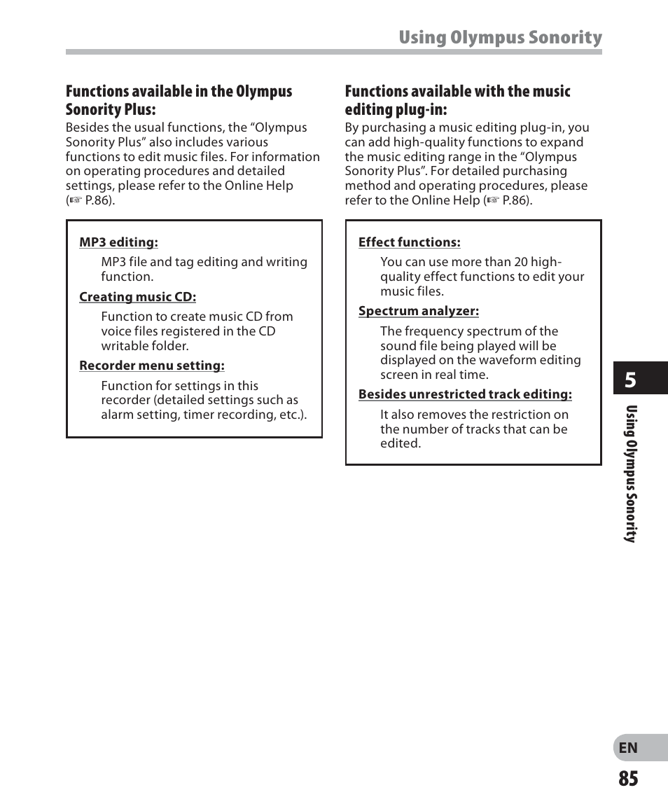 Using olympus sonority | Olympus LS-7 User Manual | Page 85 / 103