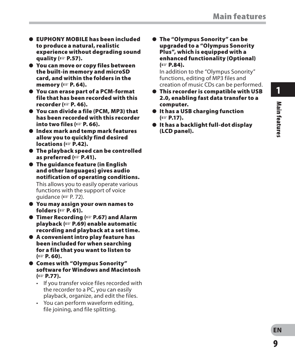 Main features | Olympus LS-7 User Manual | Page 9 / 103