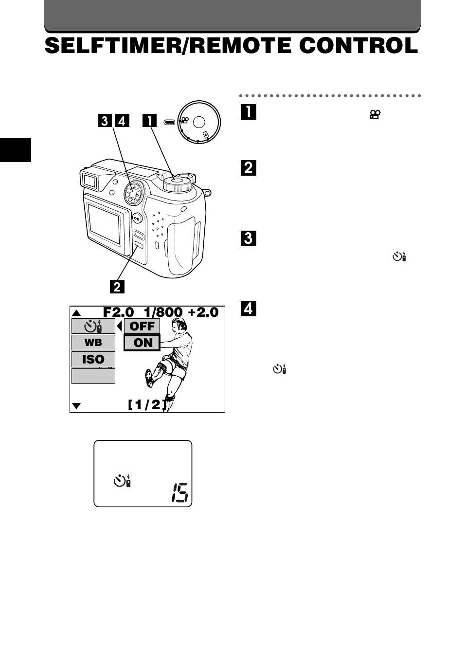 Selftimer/remote control, Off on | Olympus C-2020ZOOM User Manual | Page 116 / 200