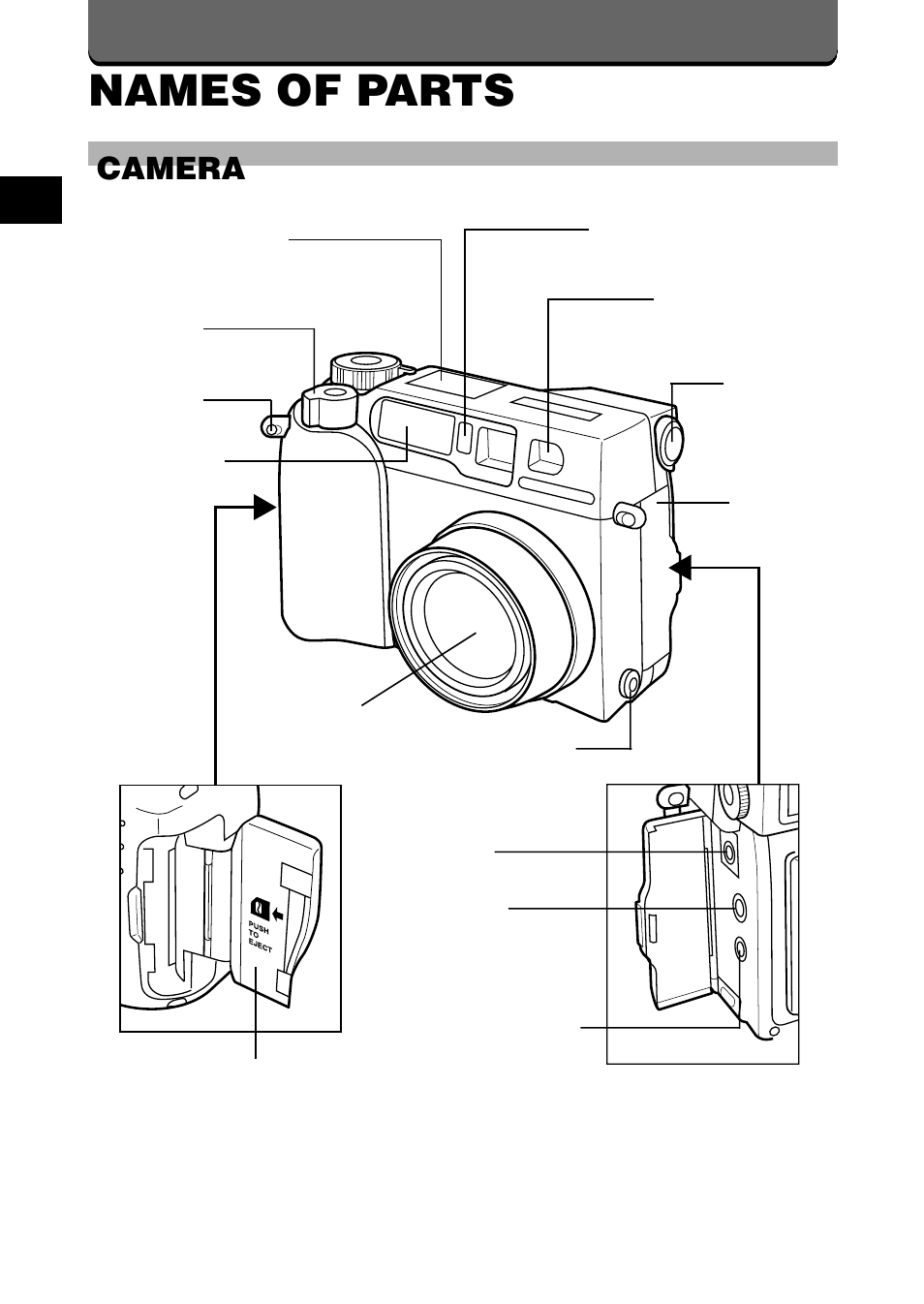 Names of parts, Camera | Olympus C-2020ZOOM User Manual | Page 18 / 200