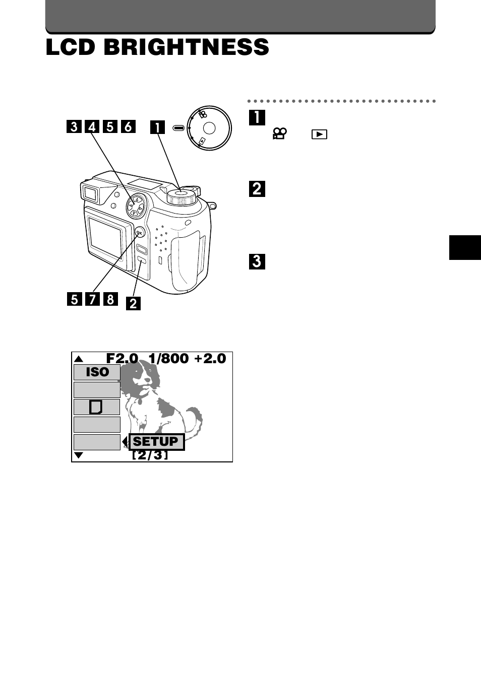 Lcd brightness, Setup iso | Olympus C-2020ZOOM User Manual | Page 181 / 200