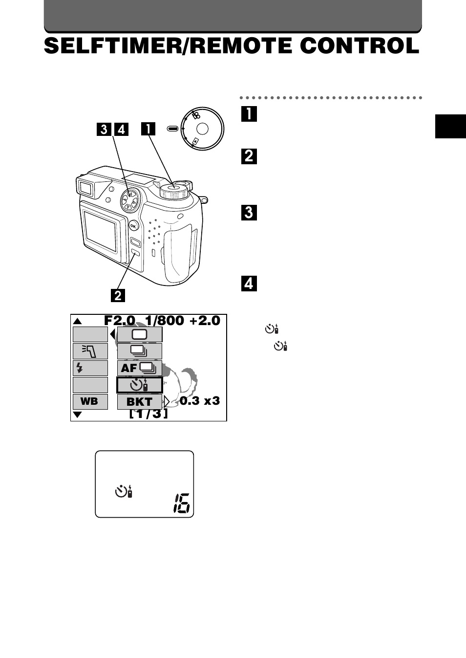 Selftimer/remote control, 3 x3 | Olympus C-2020ZOOM User Manual | Page 67 / 200