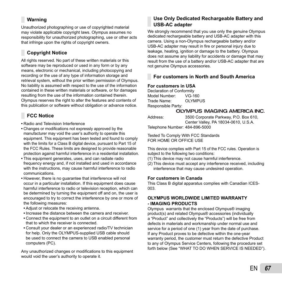 67 en | Olympus VG-160 User Manual | Page 67 / 76