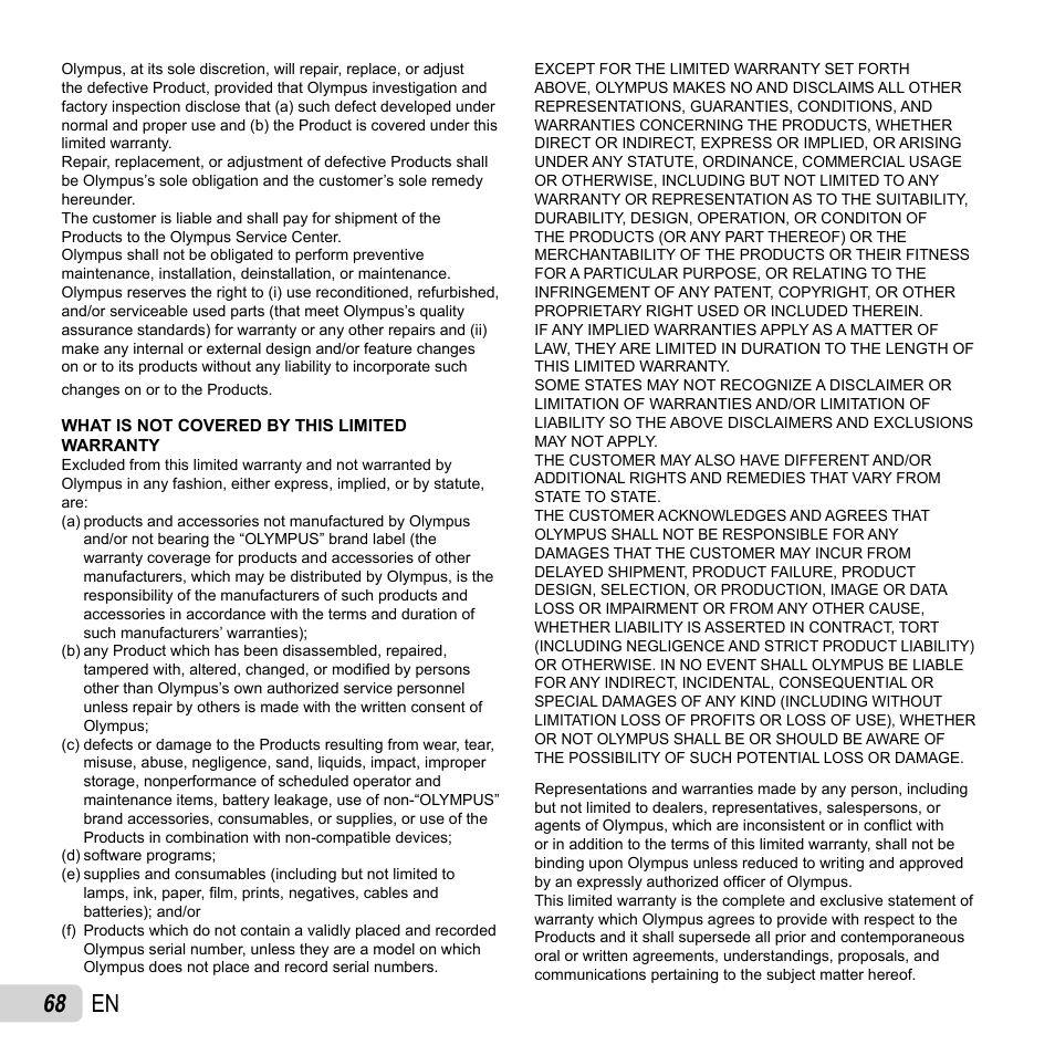 68 en | Olympus VG-160 User Manual | Page 68 / 76