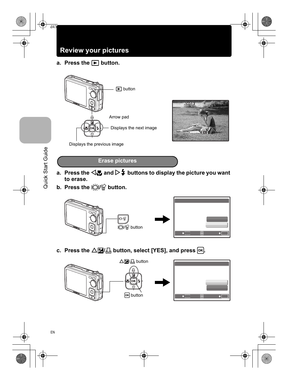 Review your pictures, Erase pictures | Olympus FE-290 User Manual | Page 10 / 68