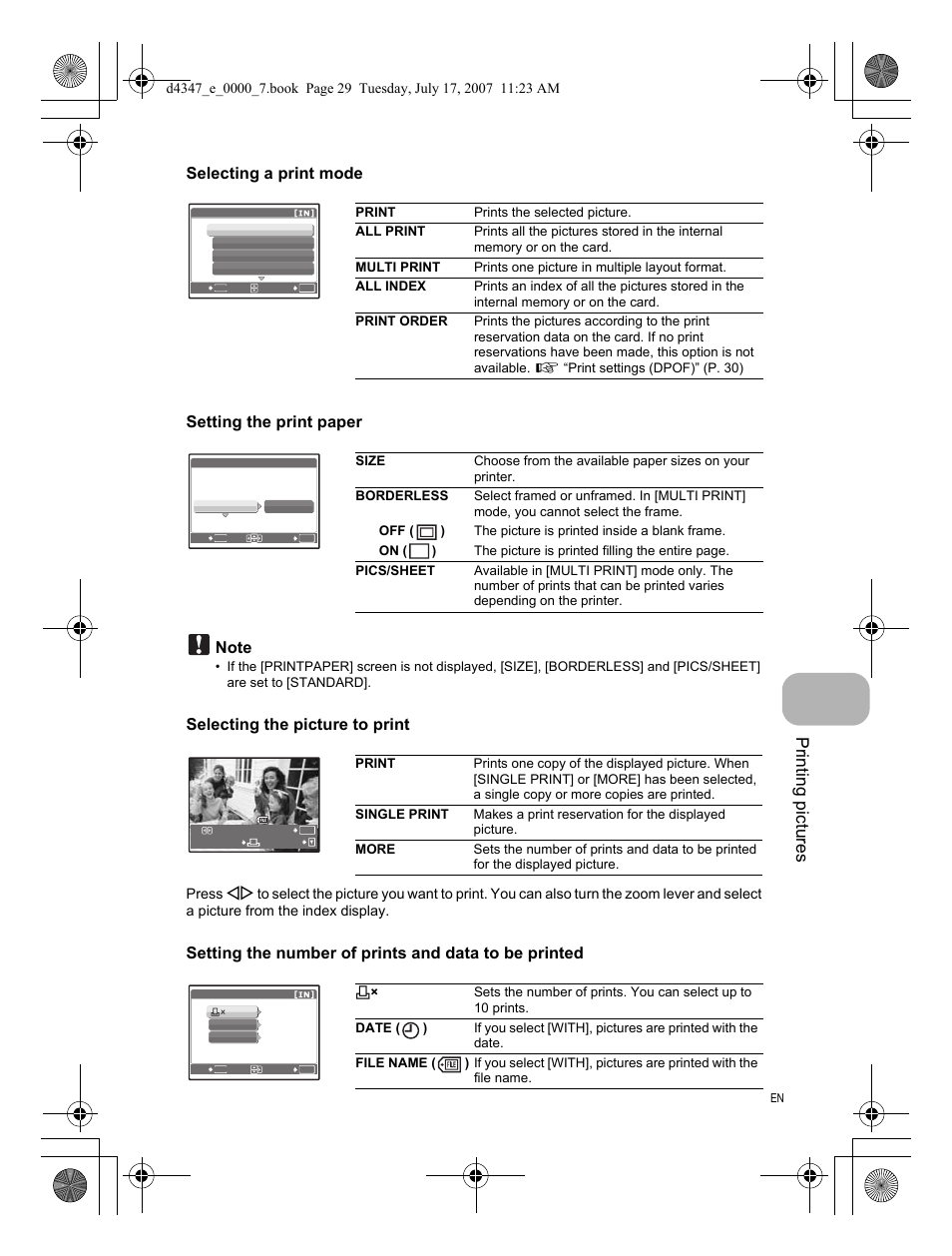 Printing pi ctures | Olympus FE-290 User Manual | Page 29 / 68