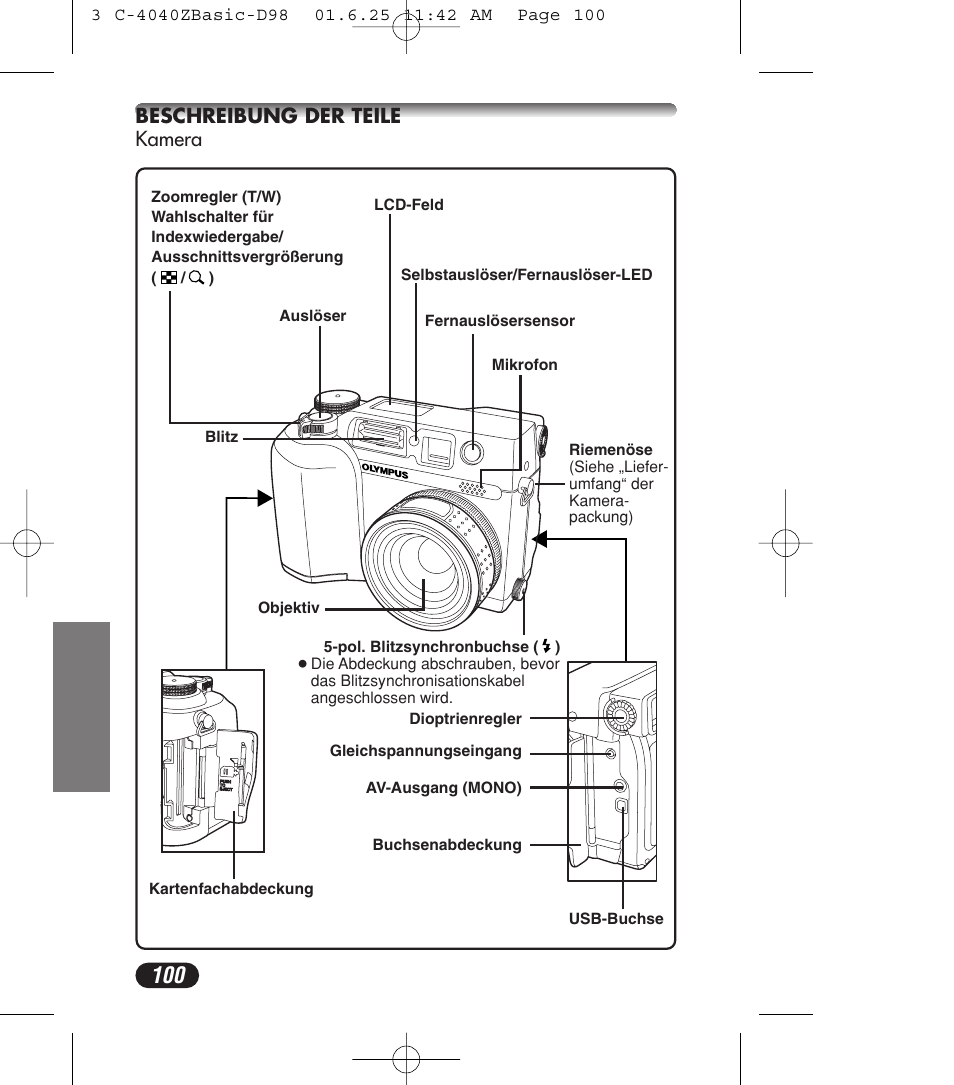 Beschreibung der teile kamera | Olympus C-4040ZOOM User Manual | Page 100 / 196