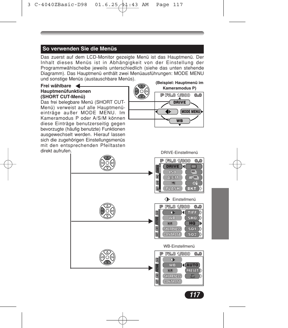 So verwenden sie die menüs | Olympus C-4040ZOOM User Manual | Page 117 / 196